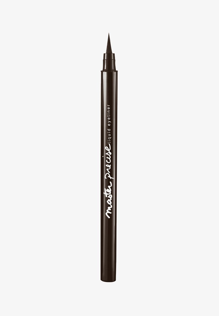 Eyeliner liquido marrone con una punta fine, forma cilindrica e un finish opaco. Presenta testo di branding bianco sul lato.