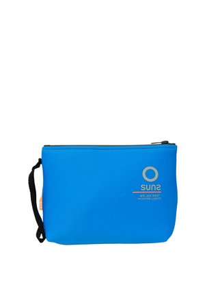 Astuccio rettangolare blu con cerniera e cinturino nero sul lato, con logo Suns e testo "WE_AR 360° MOVING LIGHT" sul davanti.