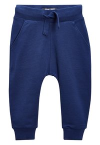 Marineblaue Jogginghosen mit einem Kordelzugbund, gerippter Textur, zwei seitlichen Taschen und elastischen Säumen. Geeignet für legere Anlässe.