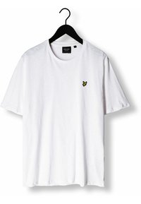 T-shirt di cotone bianco a maniche corte, con un piccolo logo di una farfalla gialla sul lato sinistro del petto. Design semplice e classico con collo girocollo.