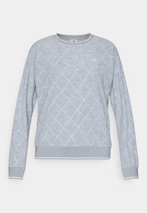 Lys grå sweatshirt med diamantmønster, ribbede manchetter og kant samt rund halsudskæring. Har et lille logo på brystet.
