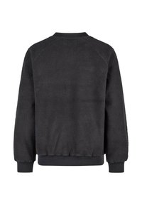 Schwarze Fleece-Sweatshirt mit strukturierten Oberflächen, rundem Hals und gerippten Bündchen. Verfügt über Raglanärmel und eine lockere Passform. Keine sichtbaren Logos.