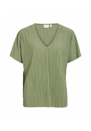 VILA, SHORT SLEEVED TOP VIPLIS V-NECK - Pluus - oil green