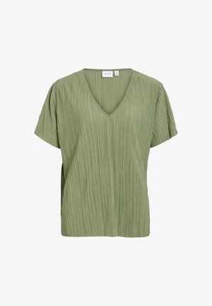 VILA, SHORT SLEEVED TOP VIPLIS V-NECK - Pluus - oil green