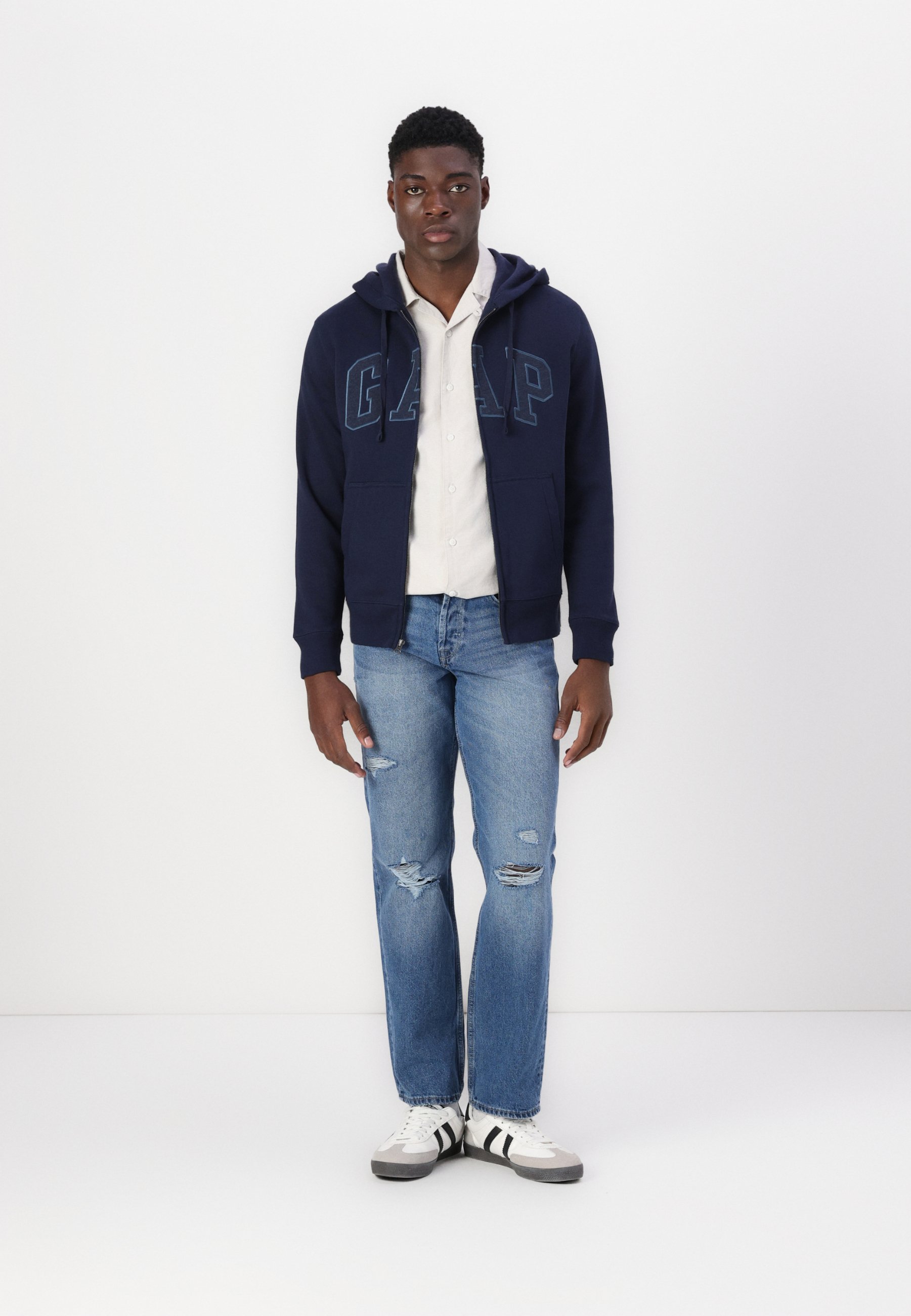 GAP zip hoodie navy × silver VintageSoft Gap Logo Zip Hoodie | Gap