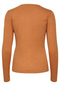 Langärmliges Oberteil in verbranntem Orange, aus leichtem Strickstoff. Mit rundem Hals und figurnaher Silhouette. Keine sichtbaren Muster oder Akzente.