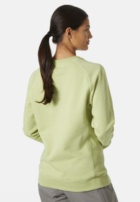Sudadera de algodón verde con cuello redondo, mangas raglán y puños de canalé. Textura suave, ajuste casual con un diseño liso.