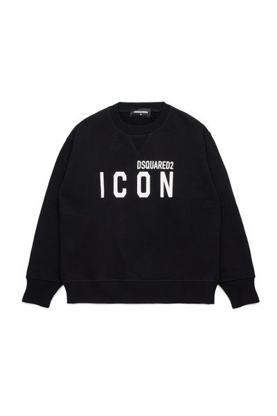 Felpa nera in cotone, con il testo bianco "DSQUARED2 ICON" sul davanti. Collo e polsini a costine con una vestibilità rilassata.