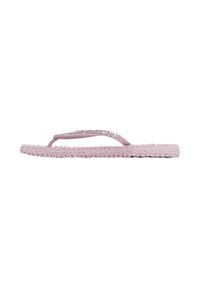 Infradito con suola intrecciata rosa chiaro e cinturino glitterato rosa, mostrati di lato su sfondo bianco.