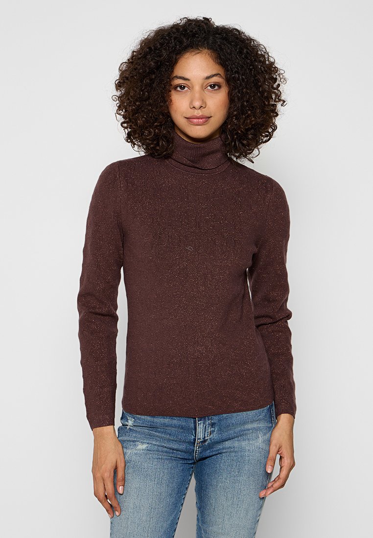 Bruine coltrui gemaakt van zachte, gestructureerde stof met een subtiele glans. Aansluitend ontwerp, met lange mouwen en een geribde halslijn.