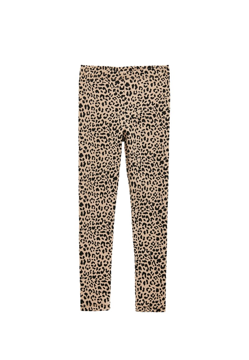 Jaguar-print leggings i beige med sorte prikker. Fremstillet af et strækbart materiale, med en elastisk talje for komfort og pasform.