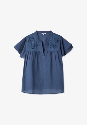 Terranova, BLUSA CON RICAMI FLOREALI E SCOLLO A V - Camicetta - blu