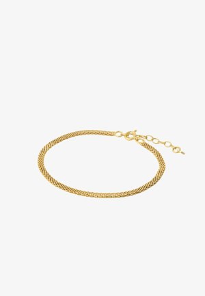 Bracelet délicat en chaîne d'or avec un motif tissé et un fermoir réglable s'étendant sur cinq petits maillons.
