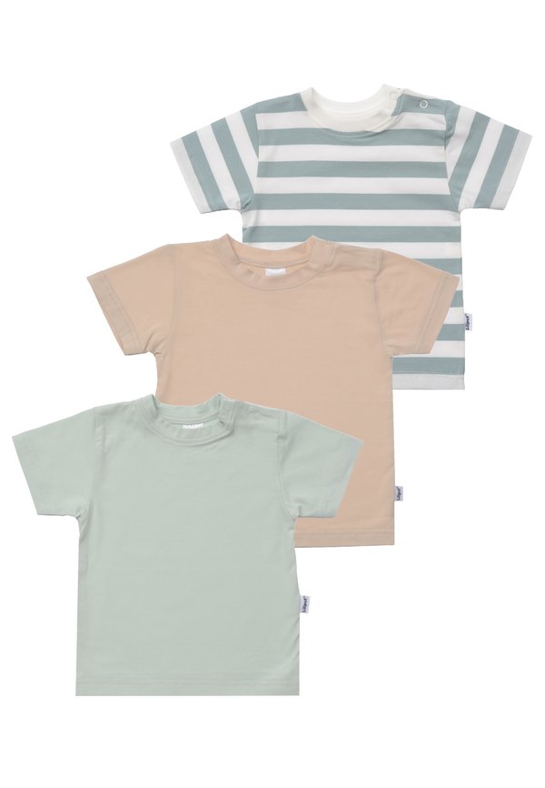 3PACK - T-Shirt print - beige grün