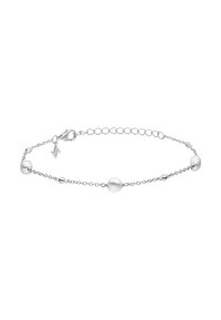Silver bracelet with a delicate chain, featuring smooth spherical accents and a lobster clasp. Minimalist design with polished finish.