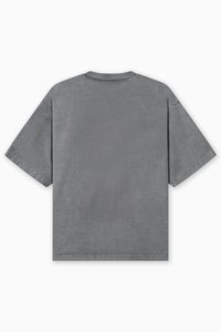 Gray cotton t-shirt with a relaxed fit, short sleeves, and a minimalistic design. Smooth texture, crew neckline, no patterns or accents.