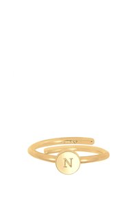 Guldplateret justerbar ring med en rund skive, der har en indgraveret "N", glat overflade og et tyndt dobbeltbånd design.