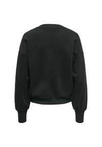 Sweat-shirt noir à manches longues avec poignets, ourlet et col côtelés, vu de dos sur fond blanc.