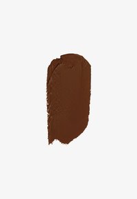 Brown paint swatch with a smooth, thick texture. The shape is semi-oval with a slightly uneven edge. The color is deep and rich.