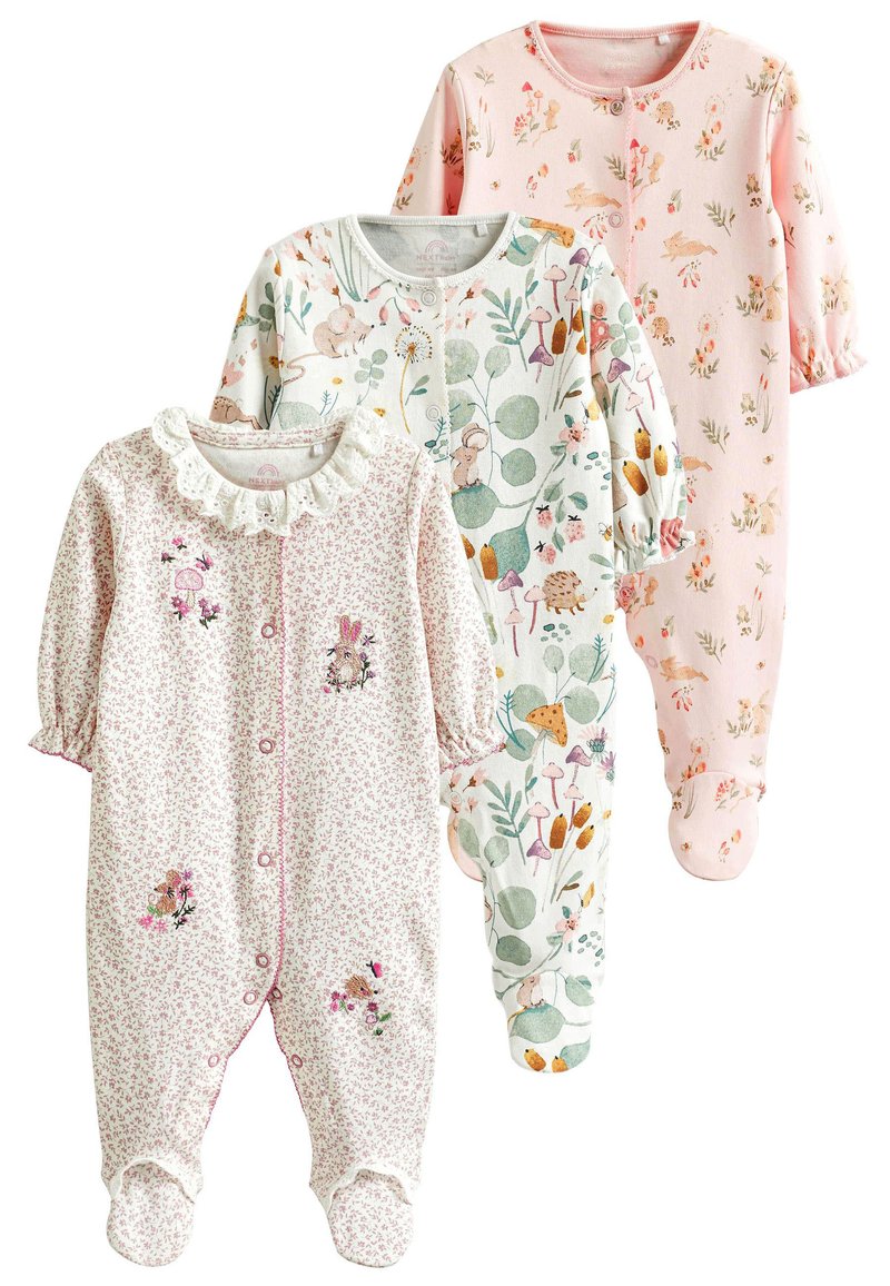 Next - 3 PACK - Kruippakje - pink bunny floral, Vergroten