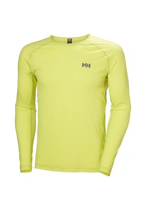 Langarmshirt in levendig neon geel, gemaakt van lichtgewicht, ademend materiaal met een gemêleerde afwerking en een klein grijs logo.