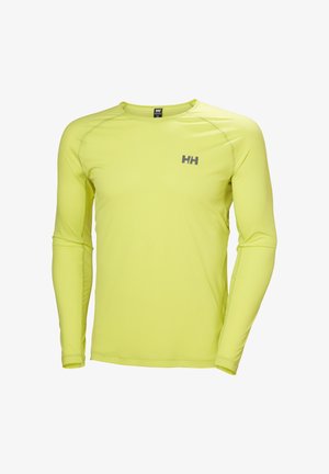 Camisa de manga larga en un vibrante color amarillo neón, hecha de un material ligero y transpirable con un acabado texturado y un pequeño logo gris.
