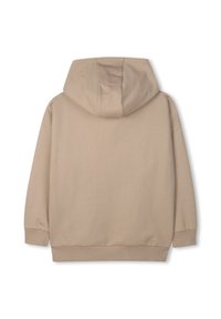 Sweatshirt beige avec capuche, manches et ourlet côtelés, en tissu doux et coupe décontractée. Sans graphiques ni embellissements, au design minimaliste.
