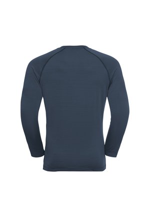 Langshirt met lange mouwen in donkerblauw, ribbelstructuur, ronde halslijn, platte naden en een aansluitend ontwerp geschikt voor sportkleding.