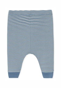 Blauwe en witte gestreepte babybroek in een ontspannen pasvorm. Zacht katoenmateriaal, met een brede tailleband en taps toelopende boorden.