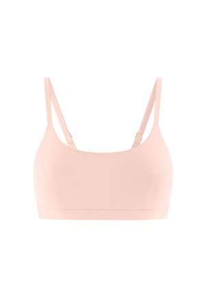 Hellrosa nahtloser BH mit dünnen, verstellbaren Trägern und glattem Finish, entworfen für Komfort und den täglichen Gebrauch.