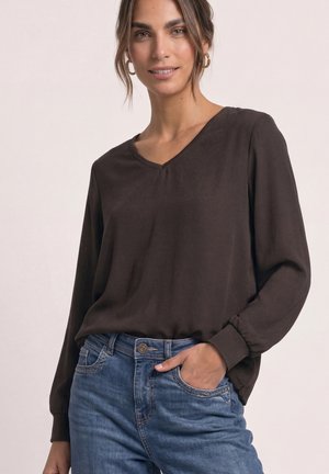 Street One, LANGARM SHIRT MIT V-NECK UND STRUKTURMIX - Bluse - black coffee