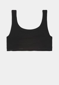 Svart bomulls-Bralette med breda axelremmar, rund halsringning och ett elastiskt band med varumärkesnamnet. Slät textur och figurnära design.