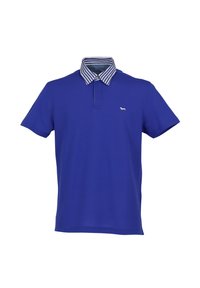 Modrá polo tričko so pruhovým golierom v bielej a námorníckej modrej. Má malé logo na ľavej strane hrudi. Vyrobené z hladkej, priedušnej látky.