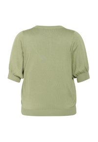 Top met korte mouwen in lichtgroene tricotstof, voorzien van een ronde halslijn en geplooide mouwen, met een losse pasvorm en geribbelde zoom.