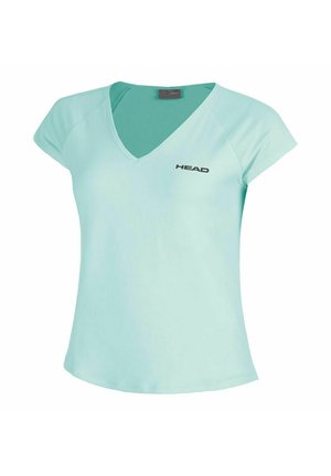 Light blue short-sleeve V-neck sports shirt with "HEAD" logo on the left chest, made from smooth, fitted fabric.