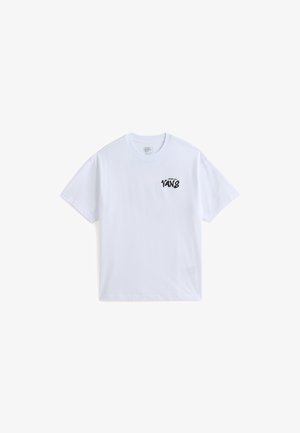 Witte katoenen t-shirt met ronde hals en korte mouwen. Bevat een zwart "VANS" logo gedrukt op de linkerborst.