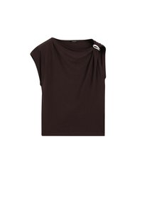 DRAPED NECKLINE WITH BROOCH DETAIL - T-shirt print - brown