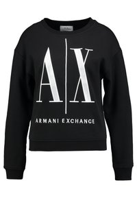 Felpa nera in misto cotone, con scollo a girocollo, maniche lunghe e grande stampa bianca "A|X ARMANI EXCHANGE" sul davanti.