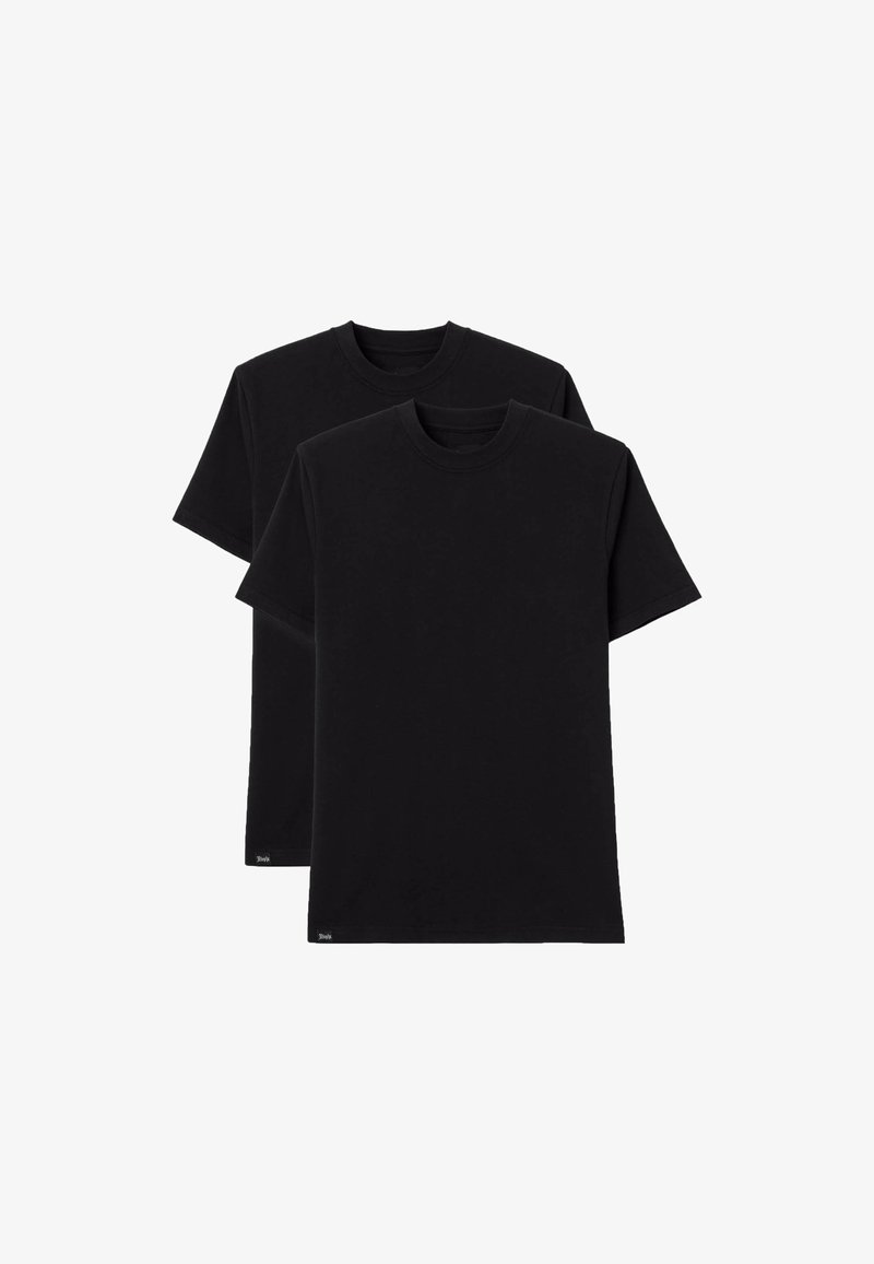Due t-shirt in cotone nero a maniche corte, con collo rotondo e taglio dritto. Design semplice senza motivi o accenti visibili.