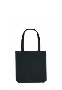 Borsa tote in tela nera con due manici lunghi, forma rettangolare e apertura superiore. Texture liscia senza motivi o accessori visibili.