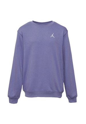 Felpa di cotone viola con colletto a girocollo, polsini e orlo inferiore a coste. Presenta un piccolo logo bianco di Jordan sul petto sinistro.