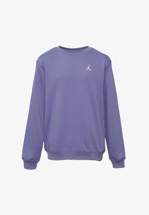 Felpa di cotone viola con colletto a girocollo, polsini e orlo inferiore a coste. Presenta un piccolo logo bianco di Jordan sul petto sinistro.