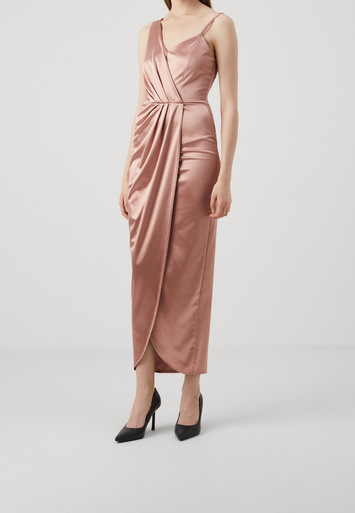 black dress with rose gold heels Black And Rose Gold Sequin Midi Dress main image 1