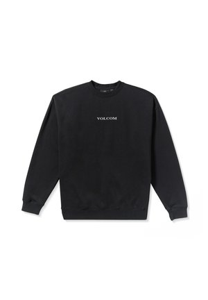 Black sweatshirt made of cotton blend fabric. Features crew neckline, long sleeves, and front white "VOLCOM" logo. Ribbed cuffs and hem.