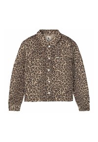 Leopardmönstrad jacka i beige och brunt, med knappstängning, krage och två framfickor. Tillverkad av mjukt tyg med en avslappnad passform.