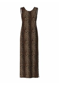 Klänning med leopardmönster i ärmlös, lång design. Tillverkad av mjukt tyg med en slät yta. Har en rundad halsringning och sidofickor.
