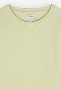 Lichtgroene katoenen sweatshirt met een geribde ronde hals en een klein logo-detail. Heeft een textuurstof met subtiele kruissteek.