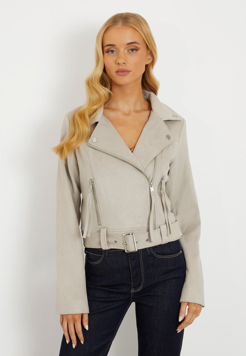 Veste En Cuir Guess Gris Pâle - Taille Medium - Occasion Très Bon état