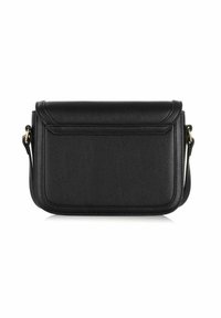 Czarna torba na ramię o eleganckim, teksturowanym wykończeniu. Posiada zapięcie na klapkę, przednią kieszeń i regulowany pasek. Minimalistyczny design.