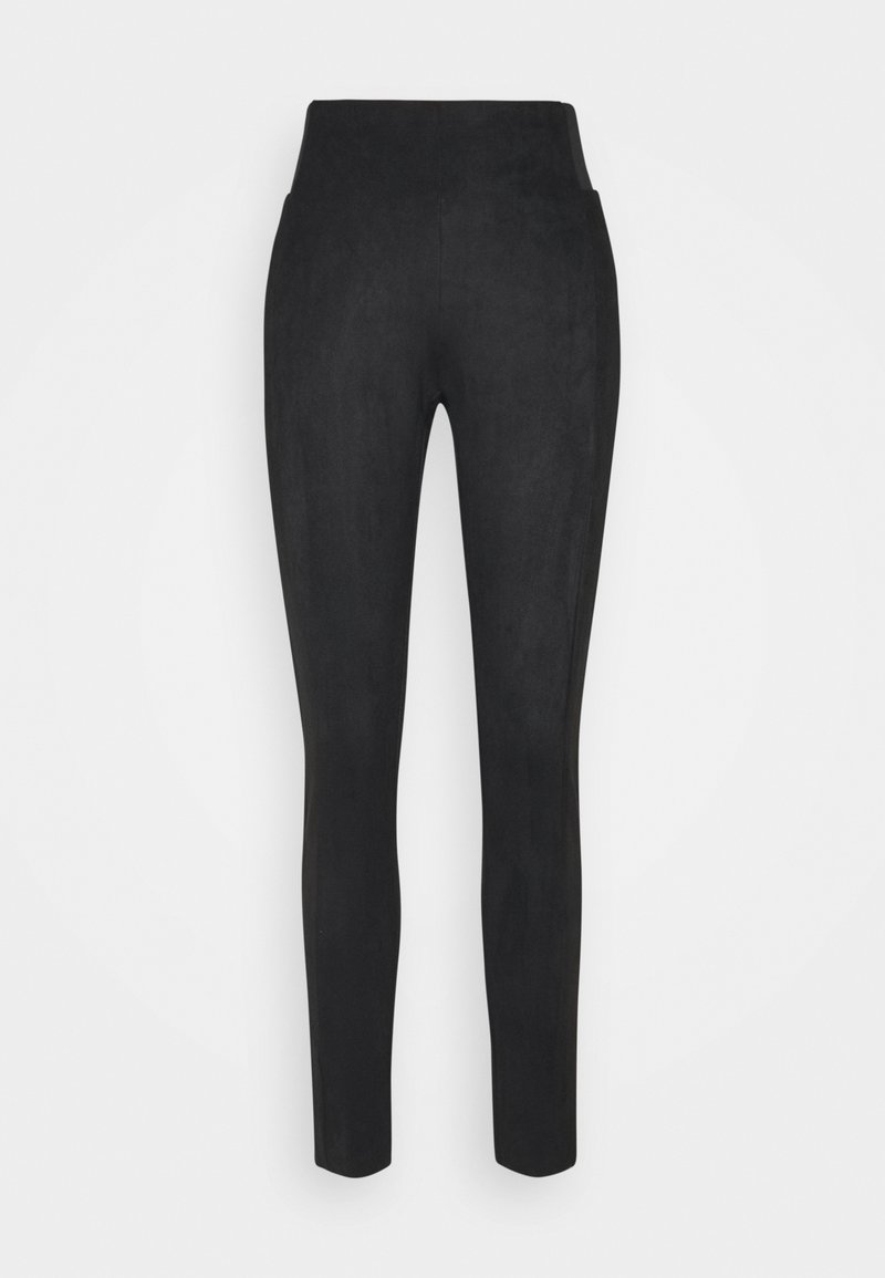 Leggings neri elasticizzati realizzati in morbido tessuto testurizzato. Vita alta senza cuciture visibili, silhouette aderente, che si restringe verso le caviglie.